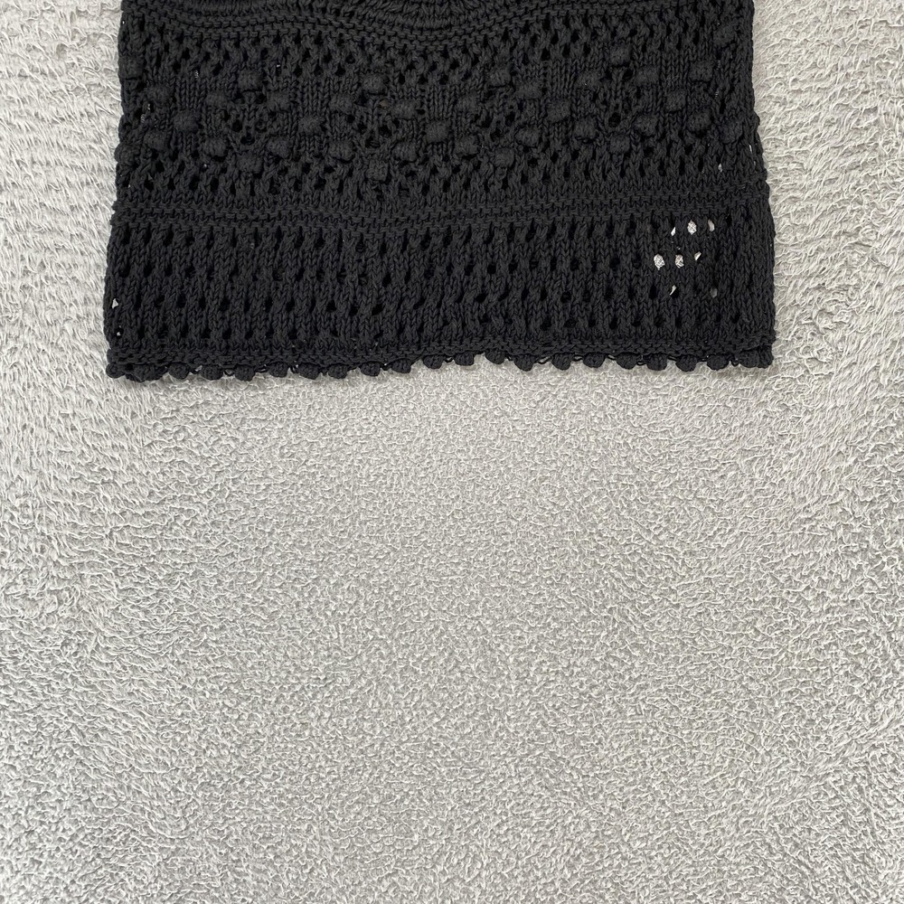 Zara Crochet‎ Tank Womens Small Black 100% Cotton Tie Strap Boho Festival Beachy - Picture 2 of 11